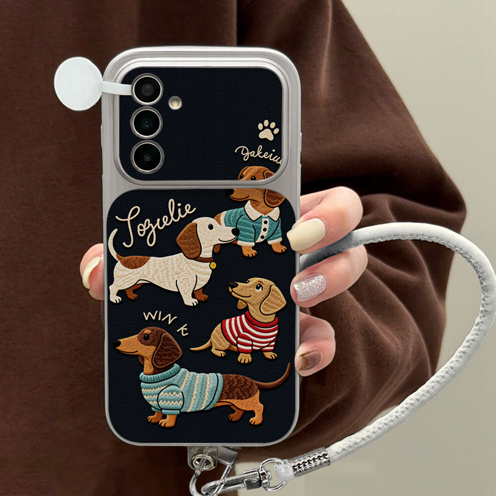 Camera Strap Leather - جراب هاتف بتصميم كلب داشهند كرتوني